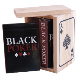 J. Caja Madera + 2 Naipes Poker Black