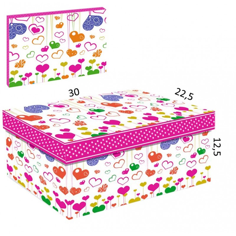 Caja Carton Corazones Colores 30x22.5 cm
