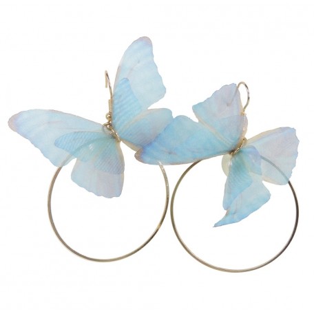 Pendientes Mariposa Aro/Perla ↕ 5.5 cm Azul (par)