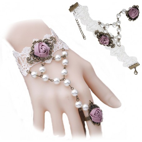 Pulsera Novia con Anillo Rosa Lila Gotica