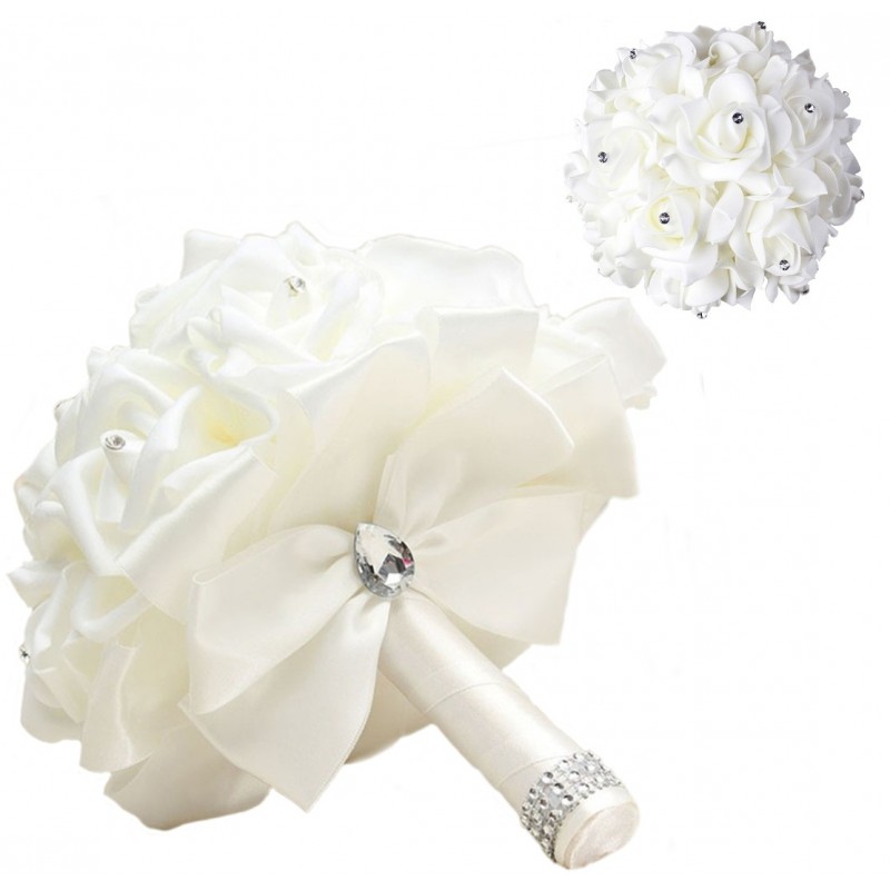 Bouquet Novia Rosas Blancas Lazo Blanco