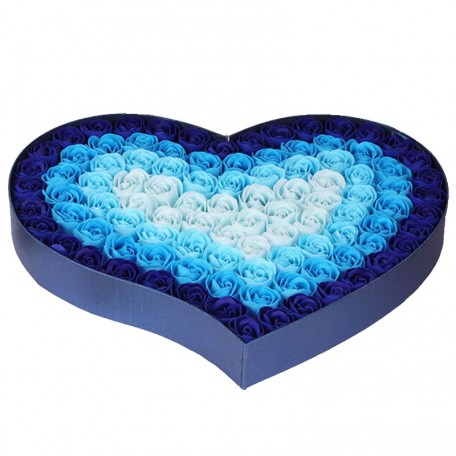 Caja Corazon con 100 Rosas Jabon Azul